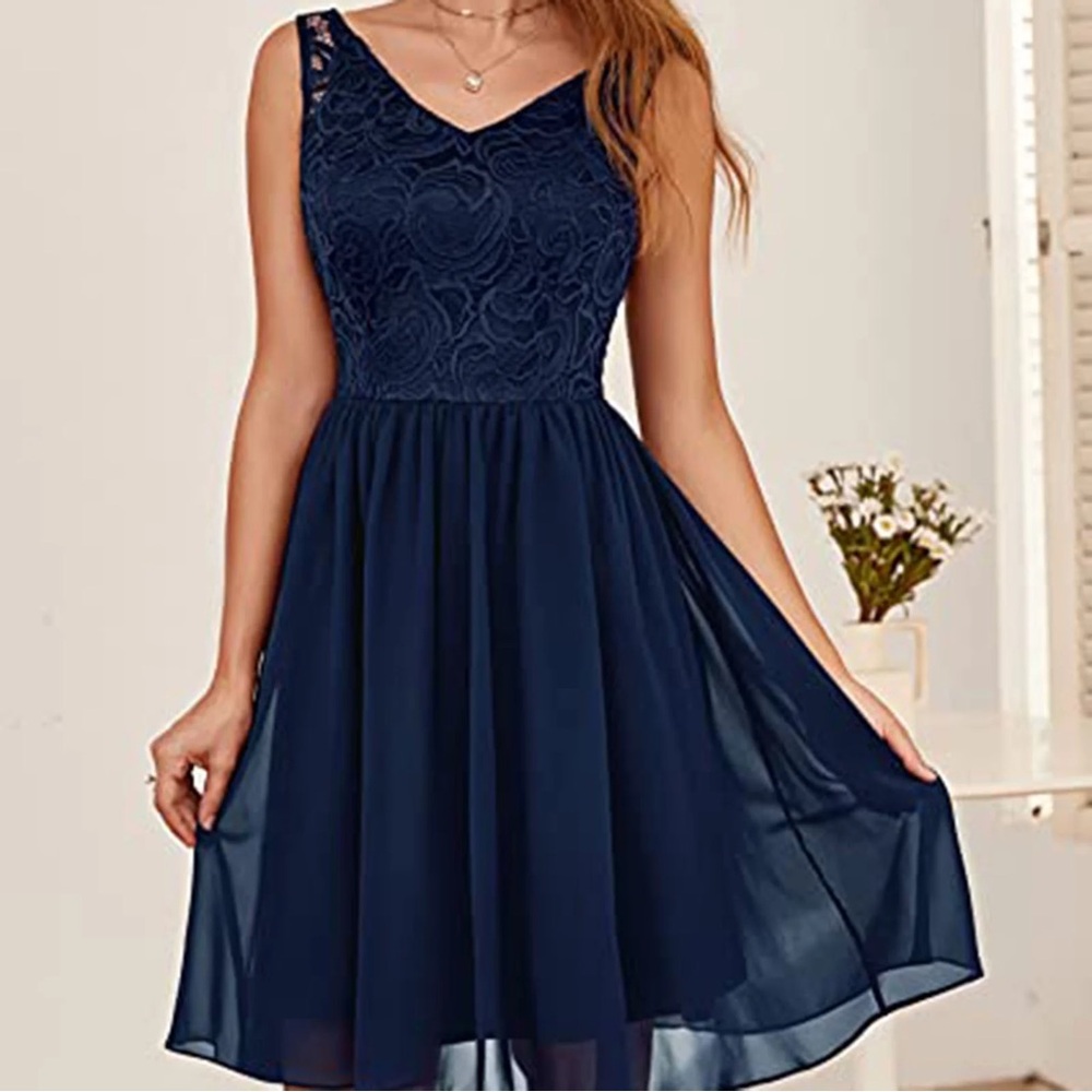 David's Bridal Navy Blue Midi Dress